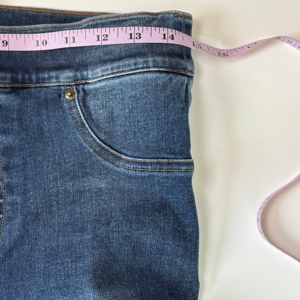 Spanx Jean-ish Ankle Leggings Distressed Raw Hem Dark Indigo Wash Large 20203R - Picture 10 of 12